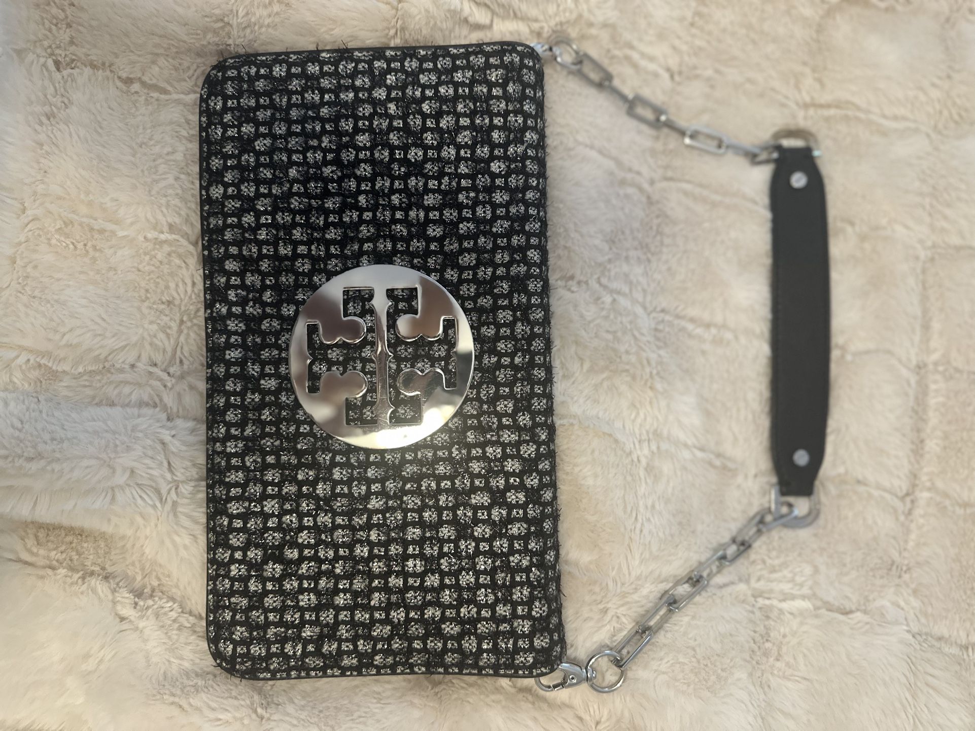 Black/silver Woven Cute Flap Over Bag