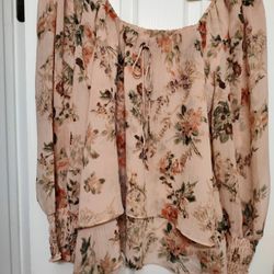 Ladies QVC Laurie Felt Poet Style Blouse, Flowy And  Floral Size L