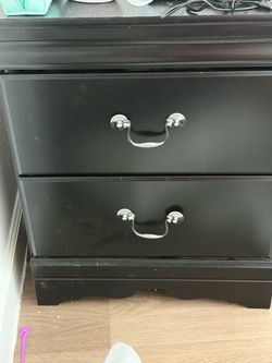 Black 2-Drawer Nightstand with Chrome Pulls