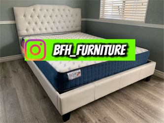 Queen white Crystal button bed with ortho mattress included