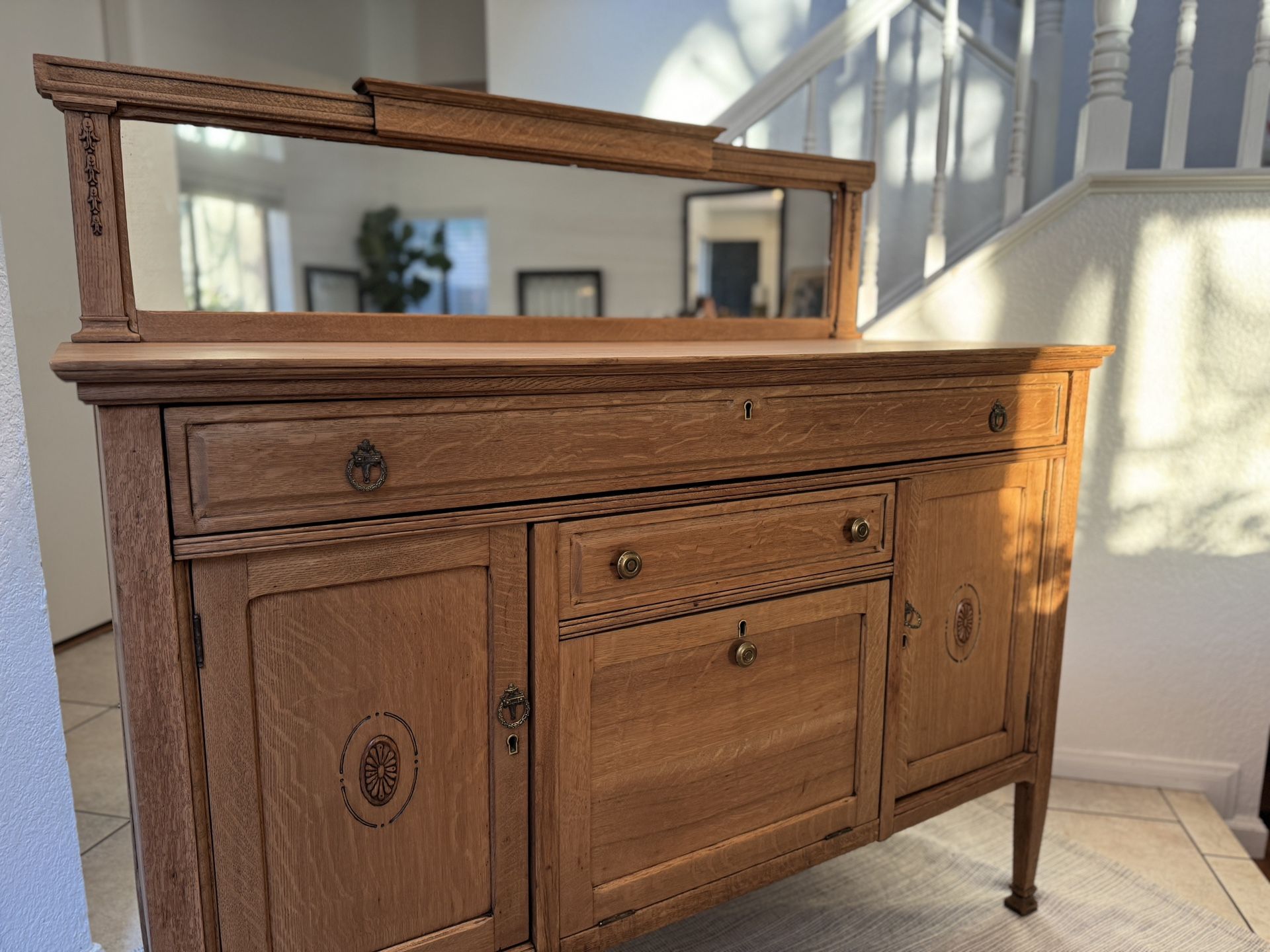 Refinished Tiger Oak Dresser Or Sideboard, Early 1900’s