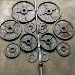 Steel Weight Plates And Olympic Barbell 