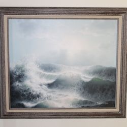 Vintage Sue Parkhill Signed Original Oil On Canvas Sea Landscape Framed Picture Size 25x29” 