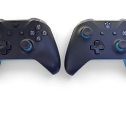 2 cyan and grey xbox one wireless controllers