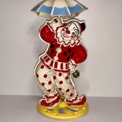 Vintage Irwin Toy Plastic Wind Up Dancing Whirling Bimbo Clown w/ Umbrella  Dog