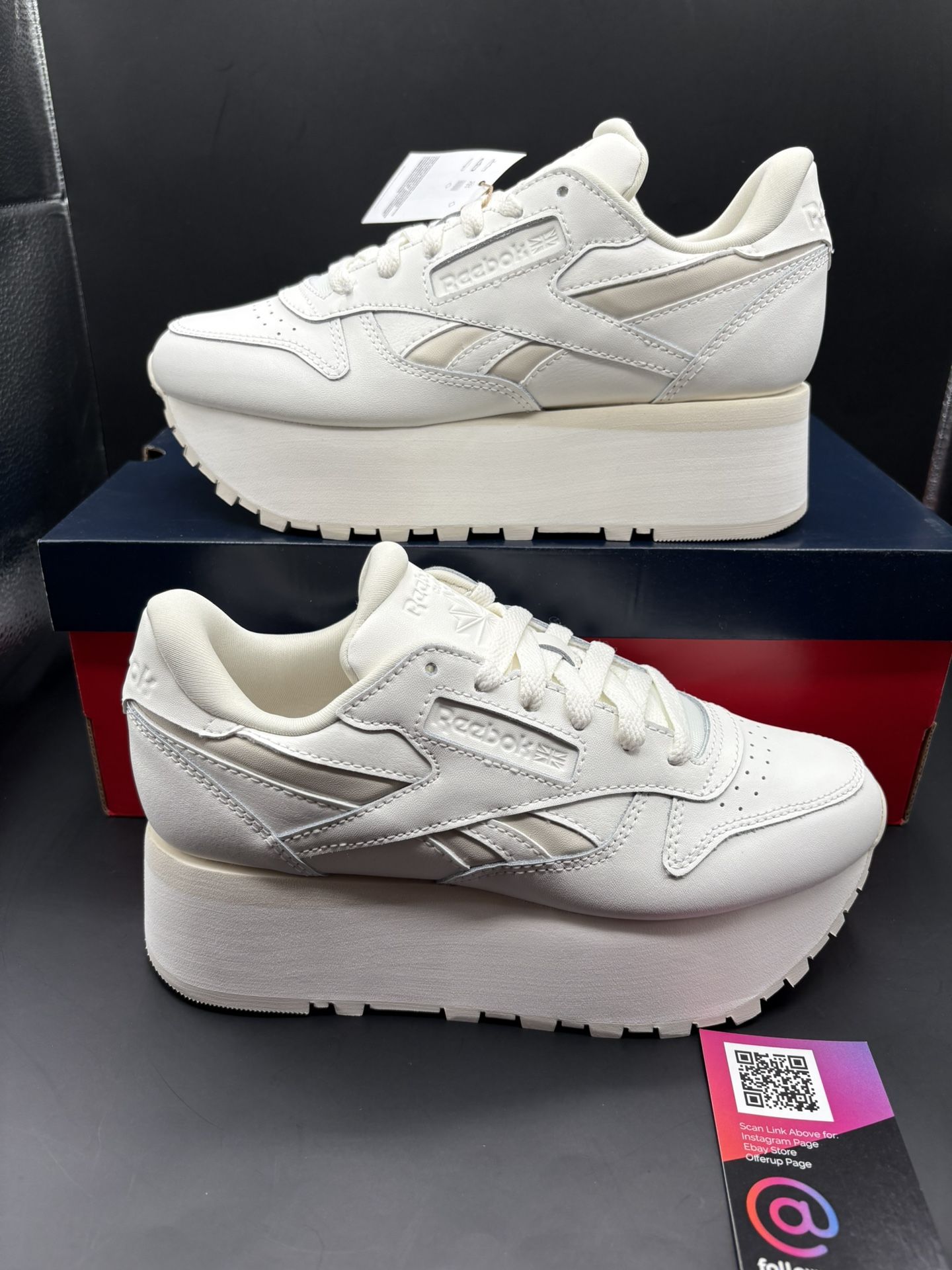 New Reebok Classic Leather Triple Lift Beige Platform Fashion