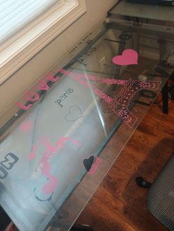 Glass Coffee Table with Paris Love Print