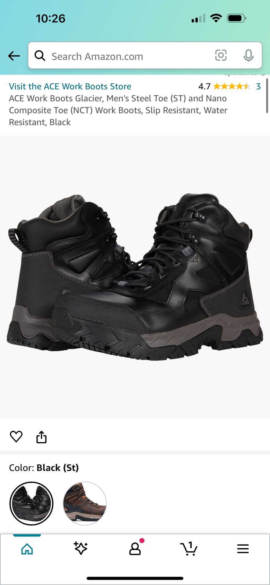 New Ace Steel Toe Work Boots 11.5