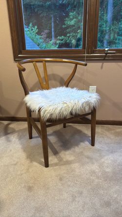 Wishbone Style Wood Chair with Faux Fur Seat