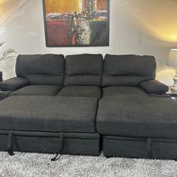 **FREE DELIVERY** Beautiful Gray Microfiber 2pc Sectional With Storage Chaise & Bed **FREE DELIVERY**