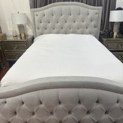 Z Gallerie Tufted Velvet Gray Bed Queen Size