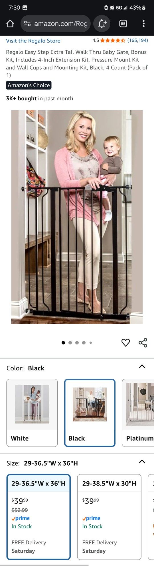 Brand New Regalo Easy Step Extra Tall Walk Thru Baby Gate