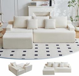 Boneless Couch, L Shaped Cloud Couches for Living Room, Comfy Fluffy Modular Sectional Sofa, Deep Seat Memory Foam Lounger with Left Facing Chaise, Fr