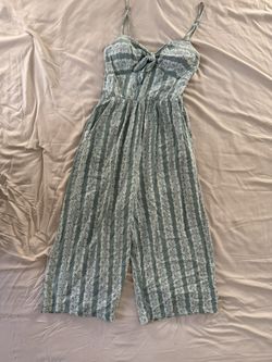 Sage Green Paisley Tie-Front Wide-Leg Jumpsuit w/ Pockets