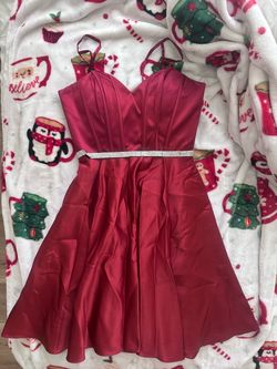 Red Satin Mini Dress with Rhinestone Belt