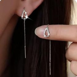 Cz Tear Drop Threader Earrings 