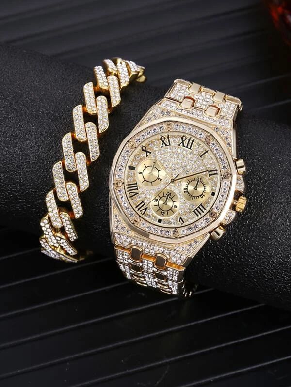 *SALE  *Iced Out Bling Watch With Cuban Link Bracelet  *See My Other Items *