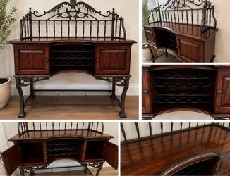 ood & Wrought Iron Wine Cabinet / Bar – Heavy, Solid Piece