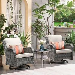 New Patio Bistro Set, Wicker Rocking Chairs, Rattan Swivel Chairs with Side Table - Grey