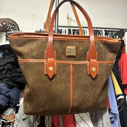 Brown Suede Double Pocket Tote