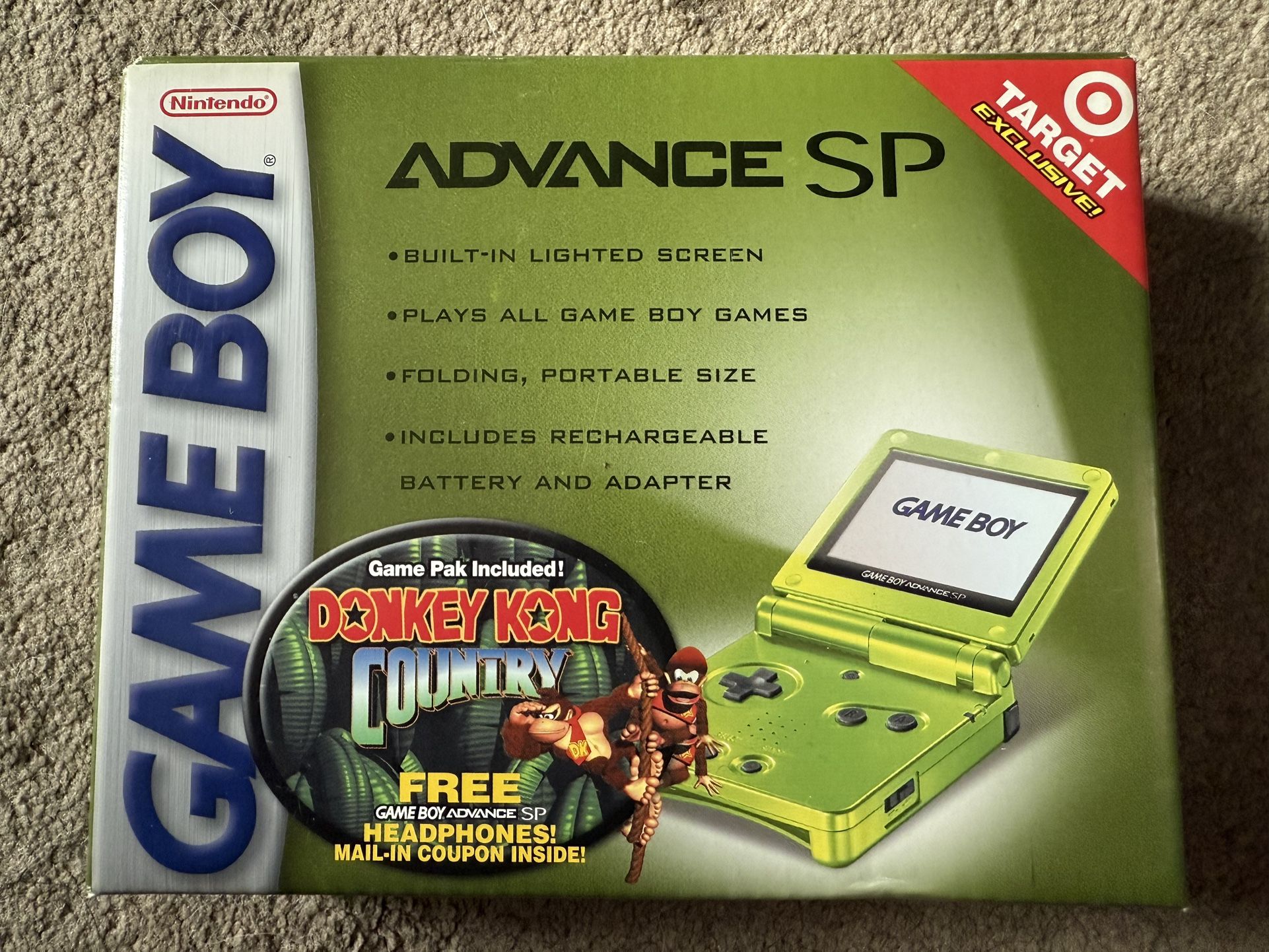 NEW Nintendo Game Boy Advance SP Lime System W/ DK Country Target Exclusive Sealed SELL/TRADE