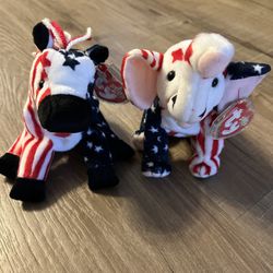 TY Patriotic Beanie Baby’s "Lefty 2000” & “Righty 2000” W/ Tag Protectors 