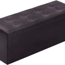 YOUDENOVA 43 Inches Folding Storage Ottoman Bench, Storage Chest Foot Rest Stool with Wooden Divider, Bed End Bench with 120L Large Storage Space, Fau