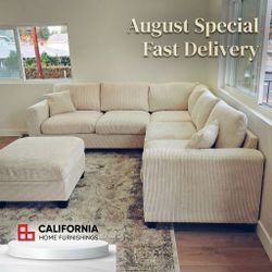 L-Shaped Sectional Couch with Ottoman / Living Room Set