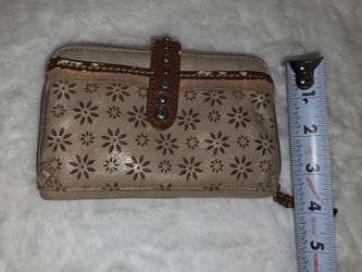 Tan Leather Wallet with Floral Cutout Detail
