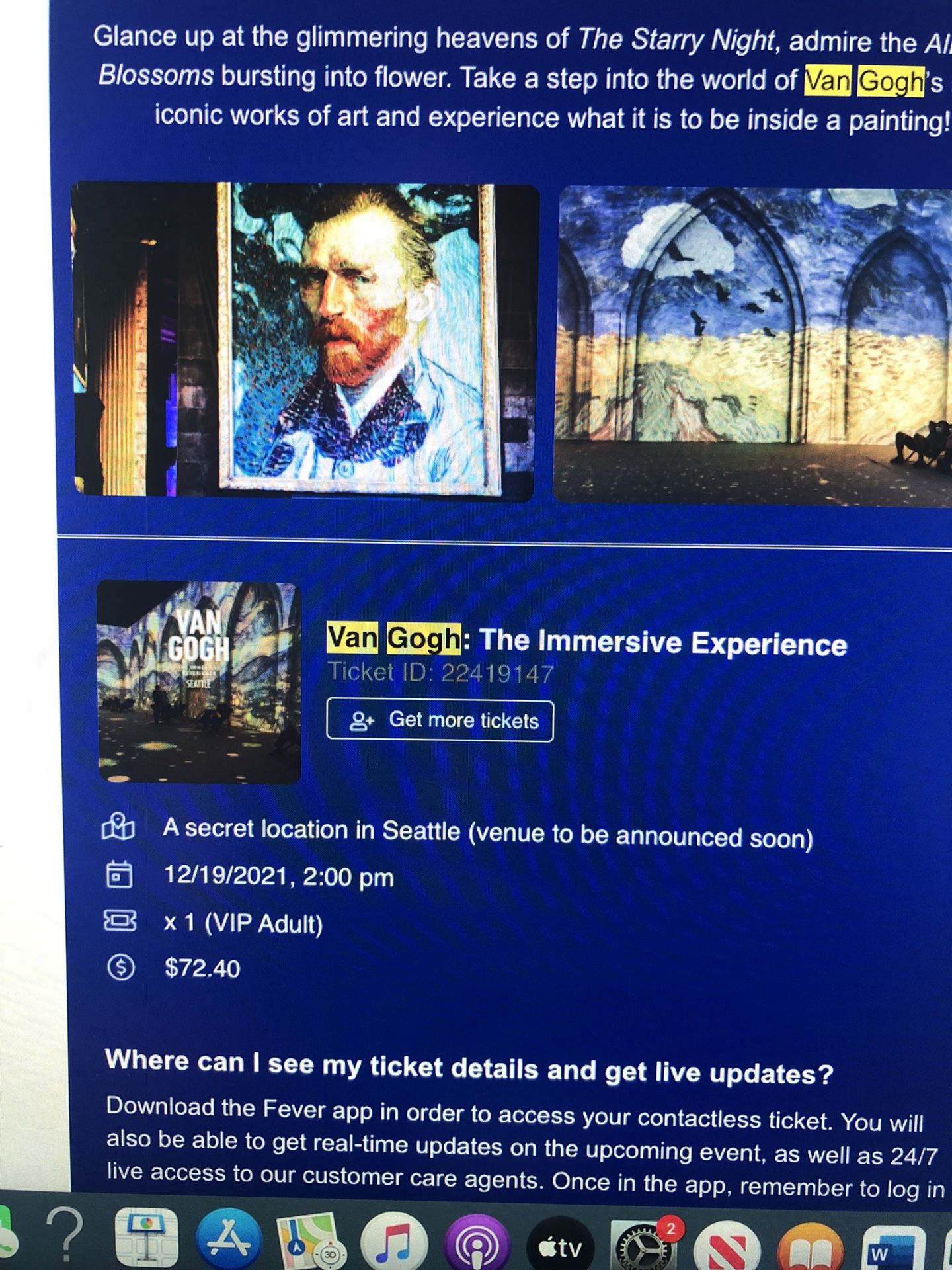 Van Gogh VIP Ticket Sun 12-19 2::00