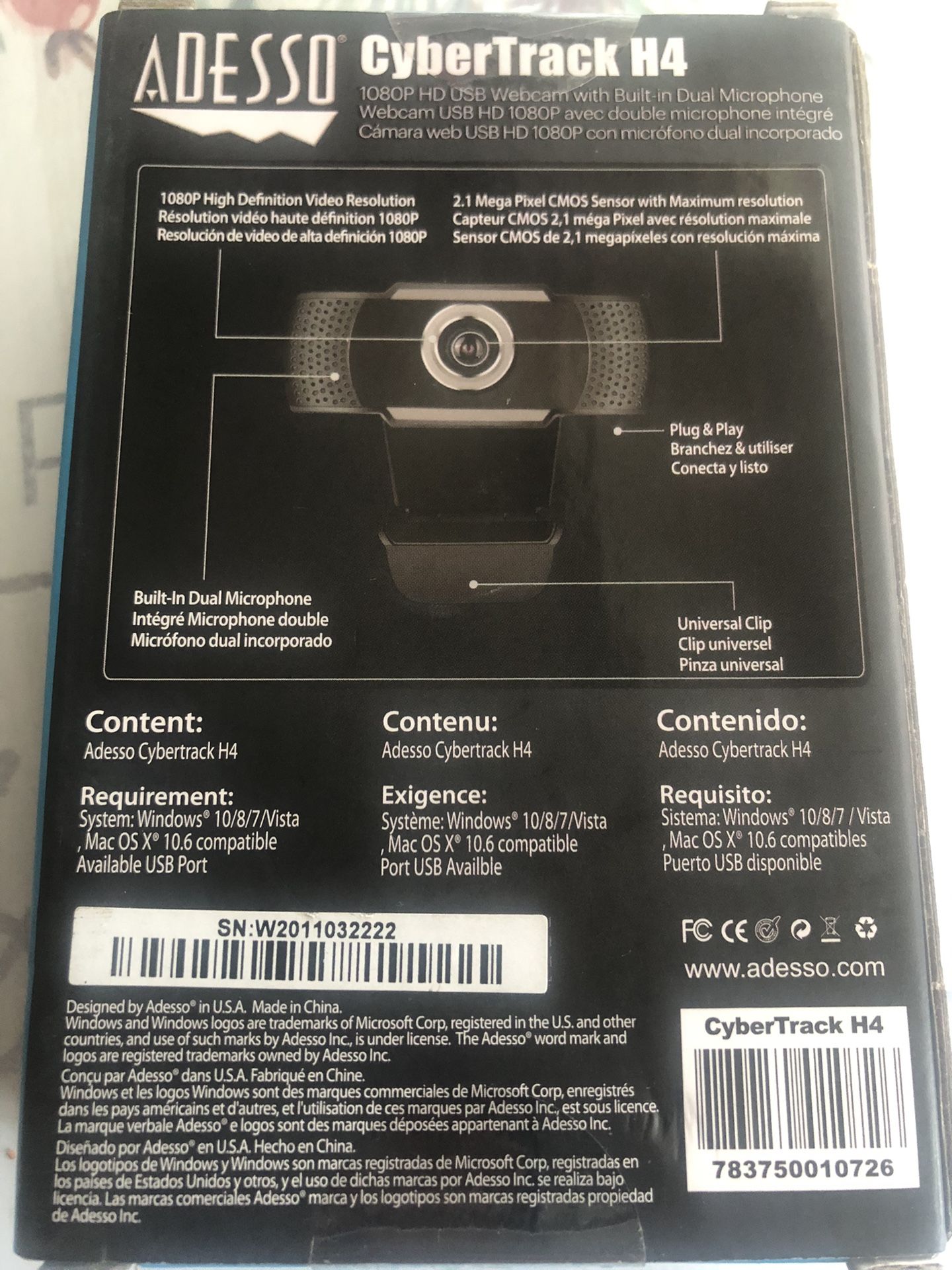 Adesso CyberTrack H4 Webcam 1080P HD USB cámara web con micrófono integrado, color negro Opción Amazon para "cybertrack h4"