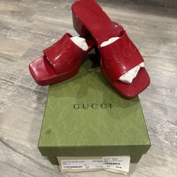 Authentic Rubber Gucci Logo Womens Platform Slide Sandals Size EU39