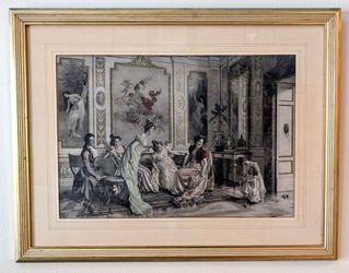 Vittorio Reggianini Mother's Birthday Hand Colored Antique Gravure Framed