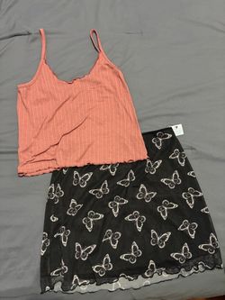Crop Tank Top and Butterfly Skirt Set