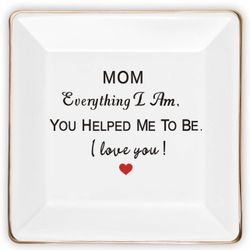 Mothers Day Mom Gifts from Daughter Son,Jewelry Tray Ceramic Ring Dish Decorative Presents for Mother,Personalized Birthday Gifts for Mama Wife from H