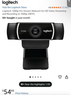 Logitech 1080p Pro Stream Webcam for HD Video Streaming and Recording at 1080p 30FPS NEW SEALED BOX