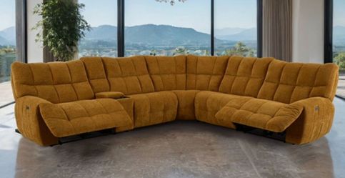 Brand New Butterscotch Super Plush Chenille Power Reclining Sectional Sofa