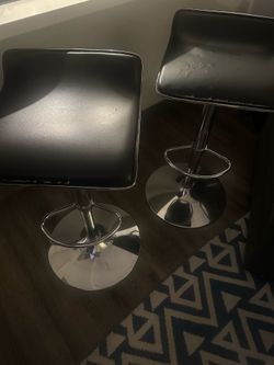 Pair of Modern Bar Stools | Black & Chrome w/ Faux Leather Seats