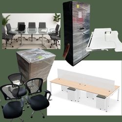 Office Furniture Bundle – Conference Table, Desks, Chairs, Storage – Must Go!