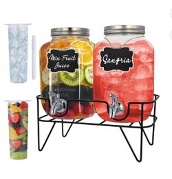 2 Gallon Glass Drink Dispenser Set