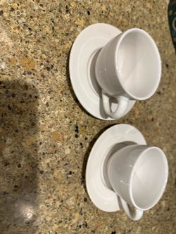 White Ceramic Espresso Cup and Saucer Set of 2