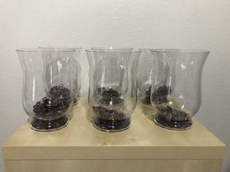 Set of 6 Glass Decoration Vases with Glass Beads Pebbles Rocks
