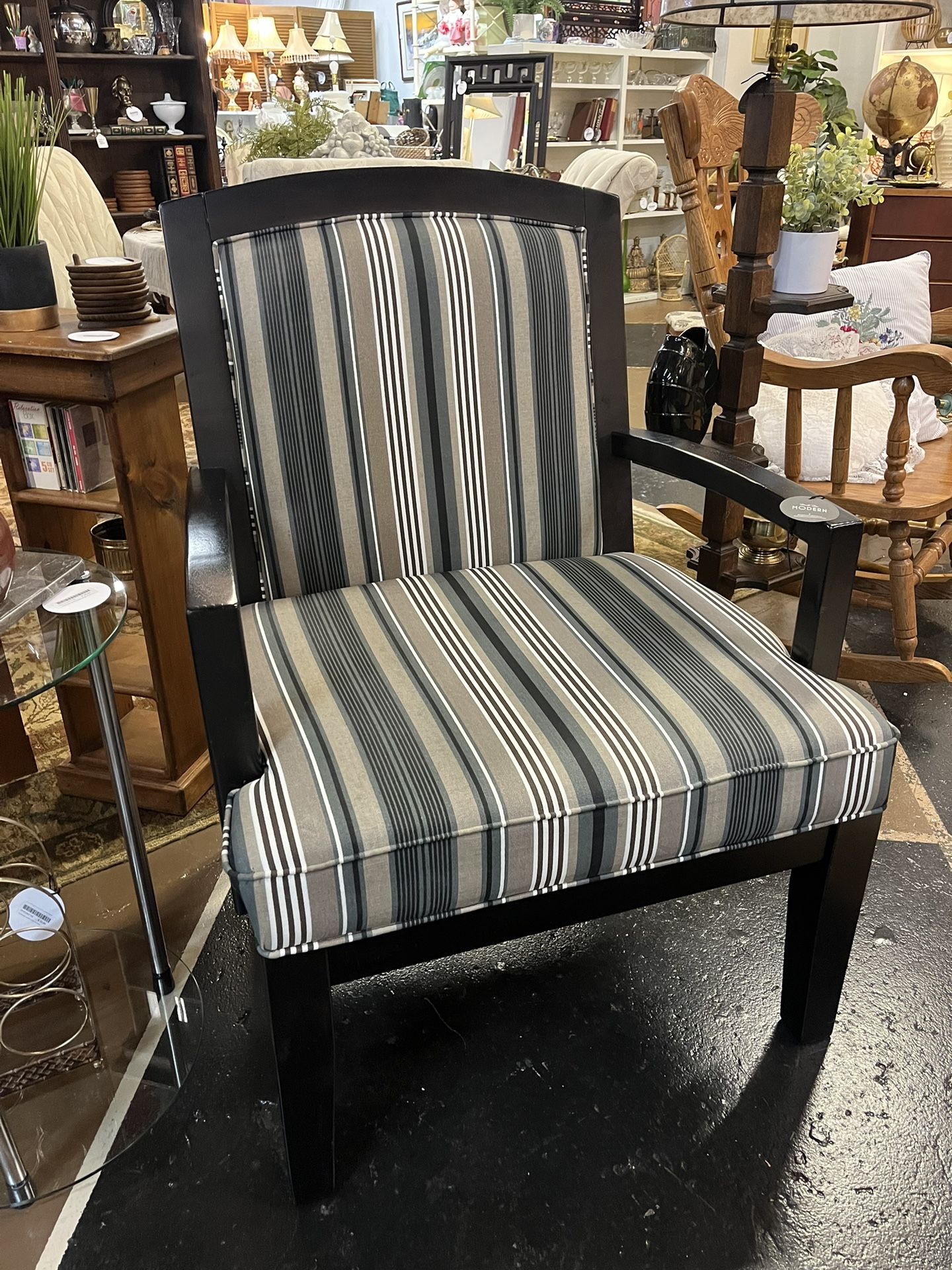 Blue And Tan Striped Chair 