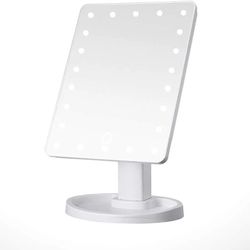 16 LEDs Desktop Storage Cosmetic Mirror Touch Screen Dimmable Makeup Mirrors USB Power (White) for Beauty
