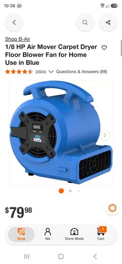 B-Air 1/8 HP Air Mover Floor Blower Fan
