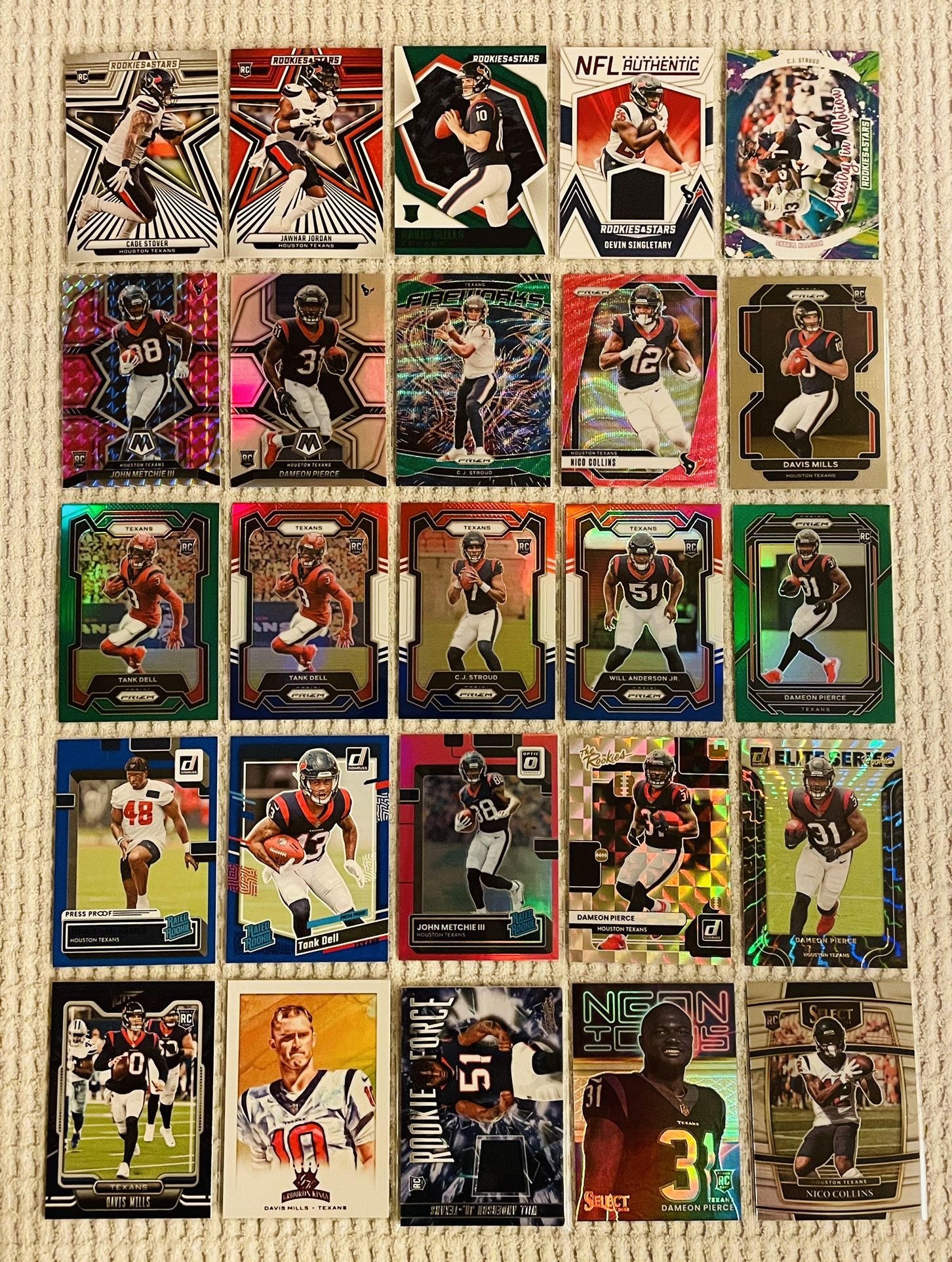 Houston Texans 25 Card Football Lot! Rookies, Prizms, Parallels, Memorabilia, Short Prints, Variations & More!
