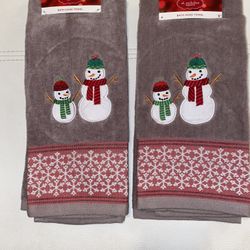 2 Cute Snowman Hand Towels