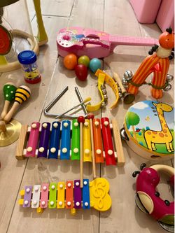 Kids Musical Instruments -  drum, guitar, tambourine, castanets, triangle for baby toys, toddlers