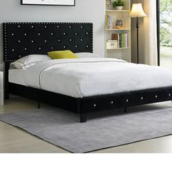 BRAND NEW BLACK QUEEN SIZE VELVET BED FRAME WITH NEW MATTRESS/FAST DELIVERY