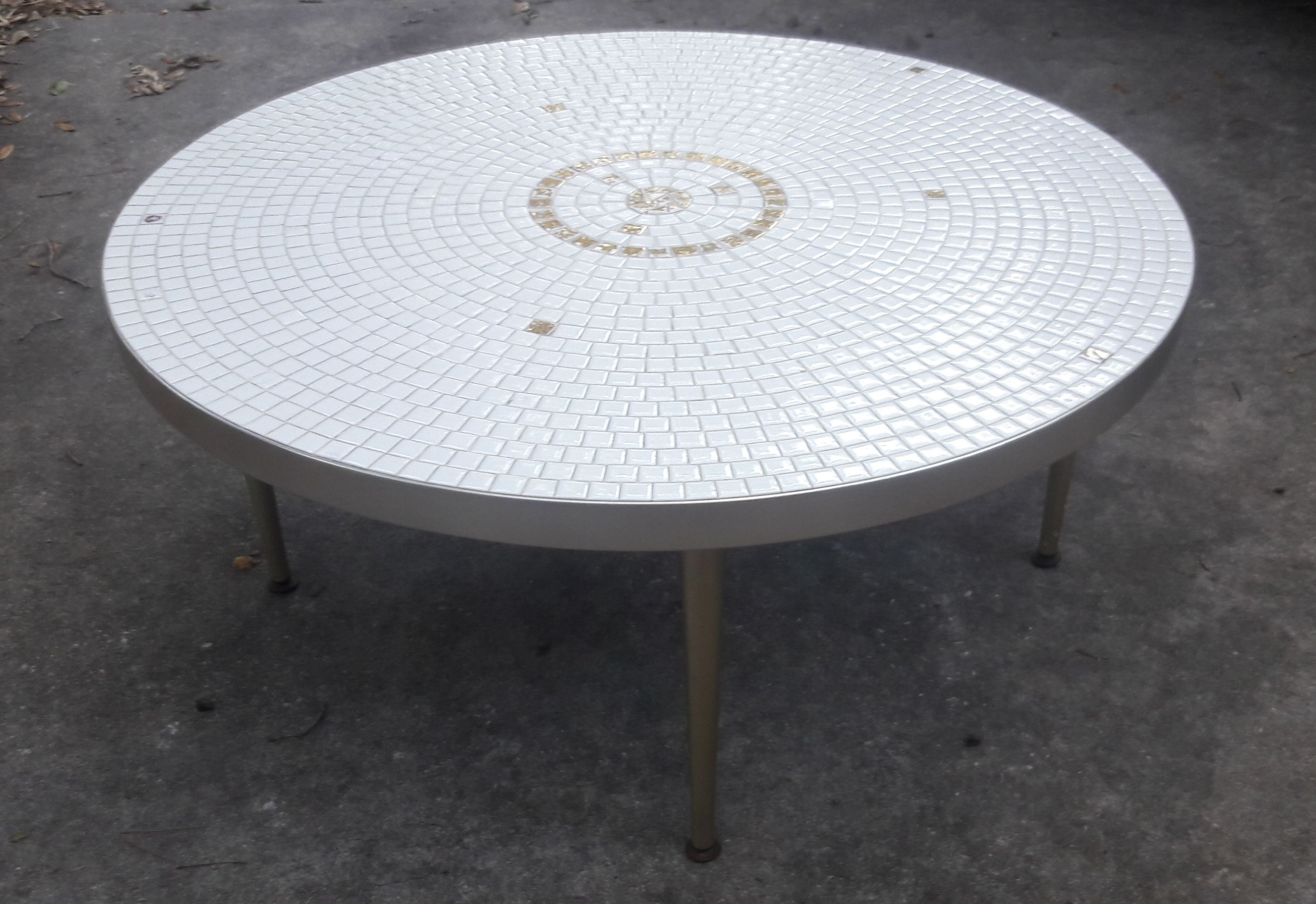 Mid century mosaic tile top coffee table